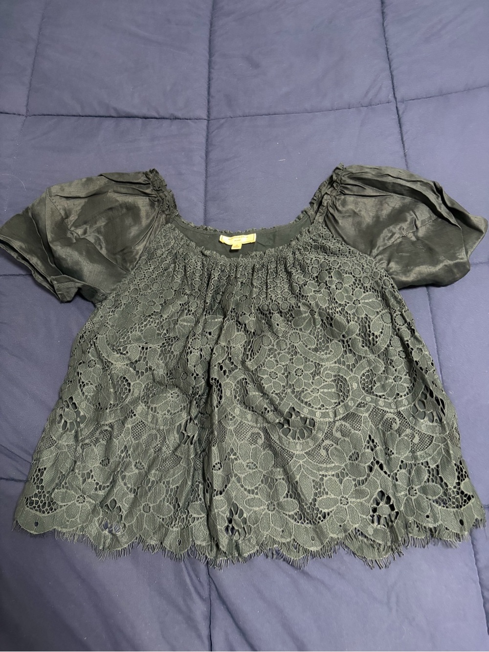 Moulinette Soeurs Black Lace Puff-Sleeve Blouse